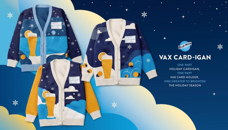 Blue Moon's first holiday sweaters will hold your vax card